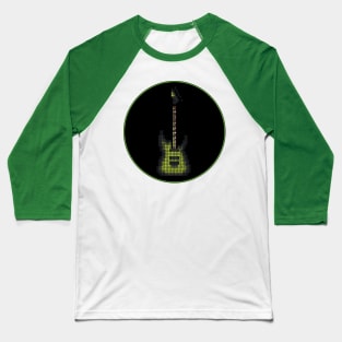 Tiled Pixel Green Burst Electric Guitar in a Black Circle Baseball T-Shirt